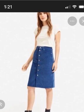 Everlane button front corduroy skirt in blue